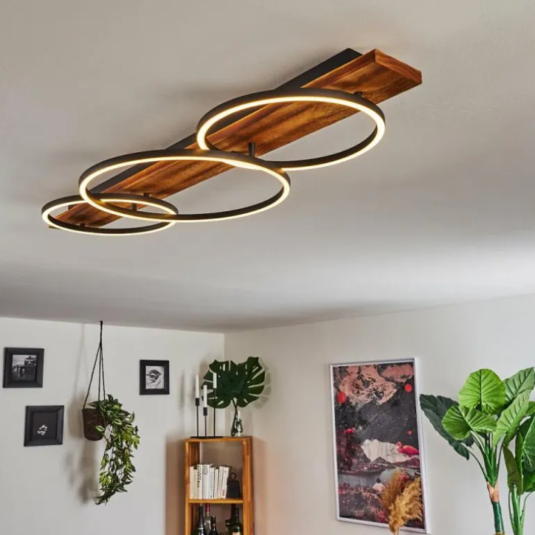 Plafonnier Pompu LED Bois foncé, Noir, 3 lumières