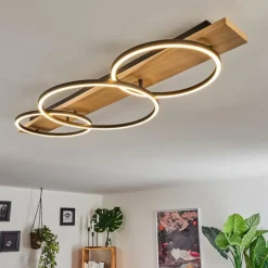 Plafonnier Pompu LED Bois clair, Noir, 3 lumières