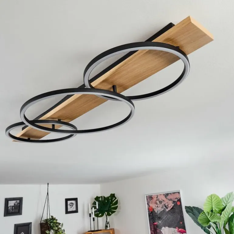 Plafonnier Pompu LED Bois clair, Noir, 3 lumières