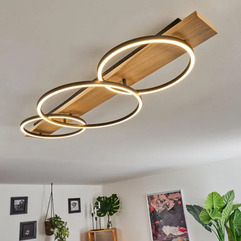 Plafonnier Pompu LED Bois clair, Noir, 3 lumières