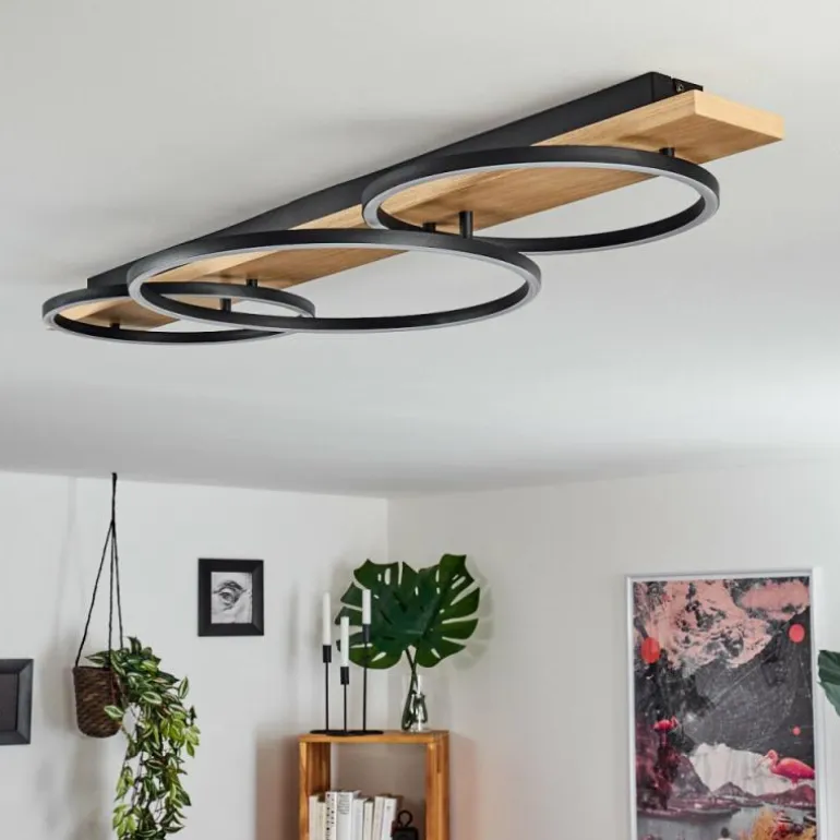 Plafonnier Pompu LED Bois clair, Noir, 3 lumières