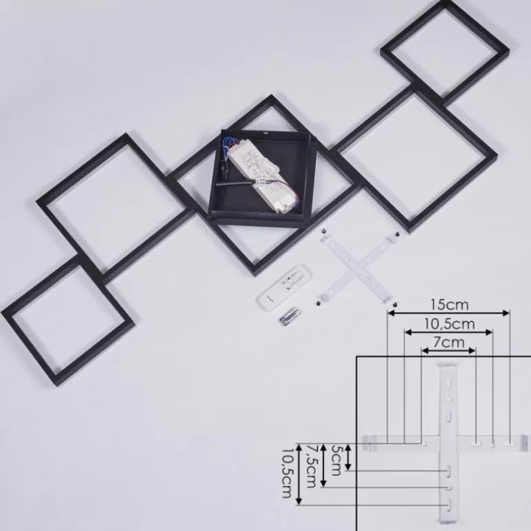 Plafonnier Pourao LED Noir, Blanc, 1 lumière, Télécommandes