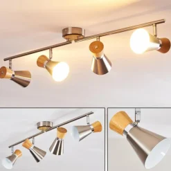 Plafonnier Pulau Bois clair, Nickel mat, 4 lumières