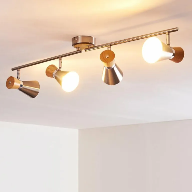 Plafonnier Pulau Bois clair, Nickel mat, 4 lumières