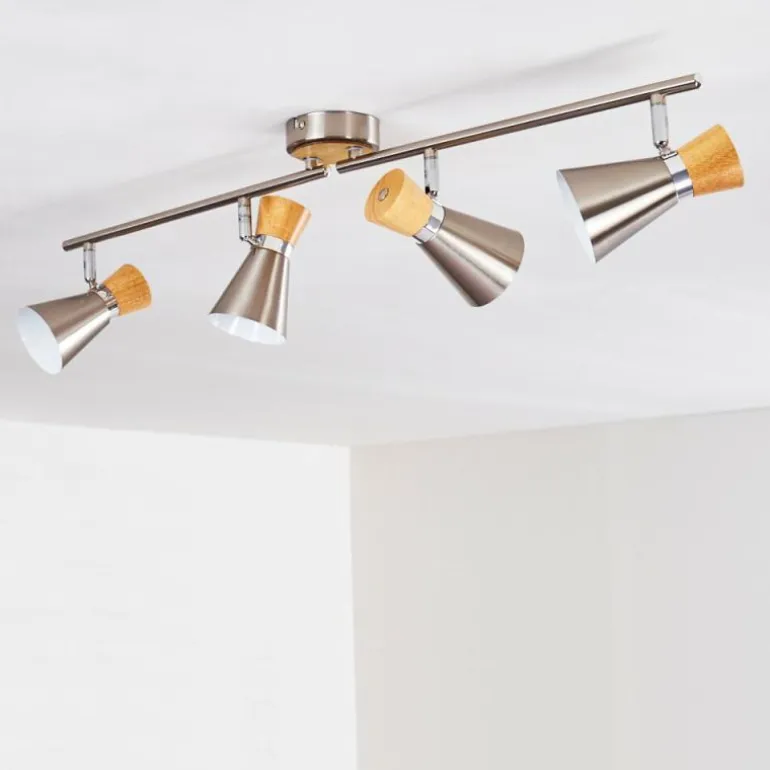 Plafonnier Pulau Bois clair, Nickel mat, 4 lumières