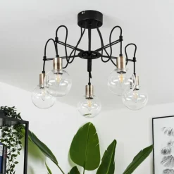 Plafonnier Quento Laiton, Noir, 5 lumières