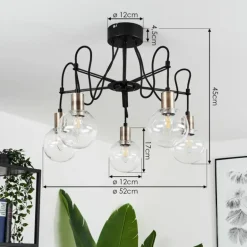Plafonnier Quento Laiton, Noir, 5 lumières