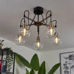 Plafonnier Quento Laiton, Noir, 5 lumières