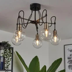 Plafonnier Quento Laiton, Noir, 5 lumières