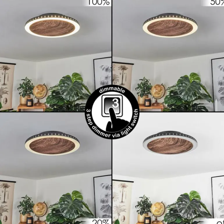 Plafonnier Rocha LED Brun, Couleur bois, Noir, 1 lumière