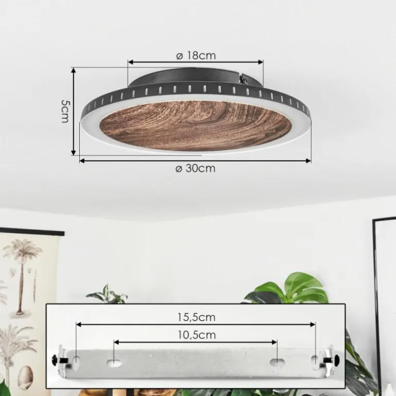 Plafonnier Rocha LED Brun, Couleur bois, Noir, 1 lumière