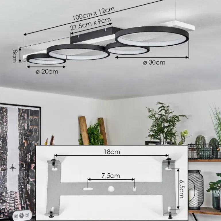Plafonnier Rodekro LED Noir, Blanc, 1 lumière