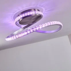 Plafonnier Saginaw LED Nickel mat, 1 lumière, Télécommandes, Changeur de couleurs
