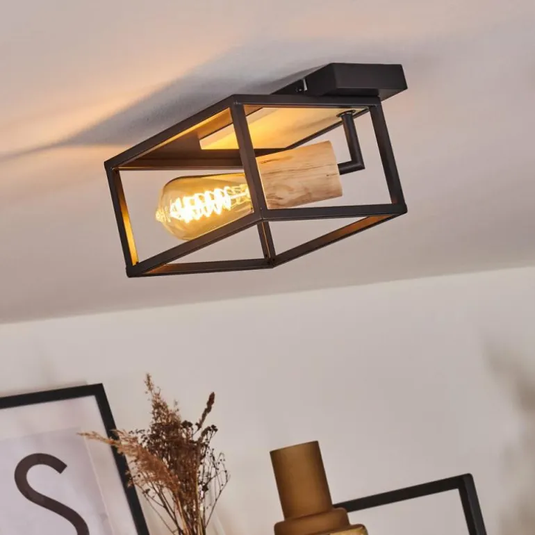 Plafonnier Salla Bois clair, Noir, 1 lumière