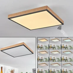 Plafonnier Salmi LED Brun, Couleur bois, Noir, 1 lumière, Télécommandes