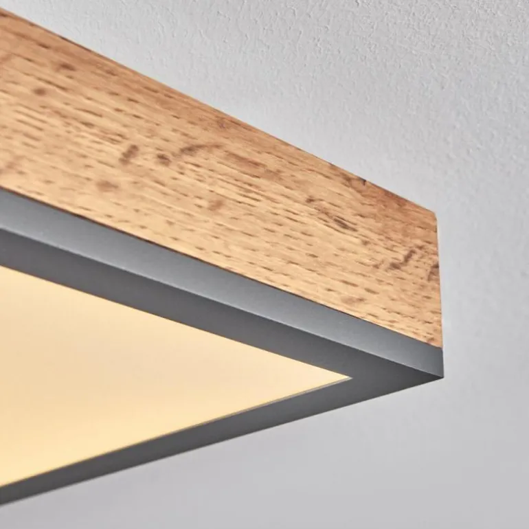Plafonnier Salmi LED Brun, Couleur bois, Noir, 1 lumière, Télécommandes