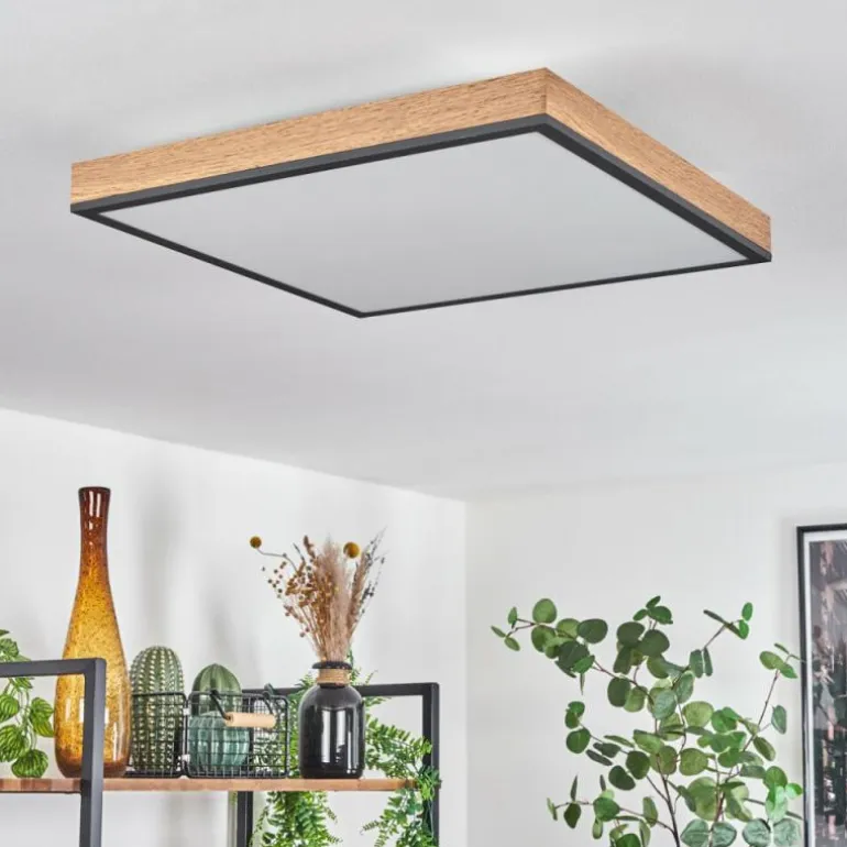 Plafonnier Salmi LED Brun, Couleur bois, Noir, 1 lumière, Télécommandes