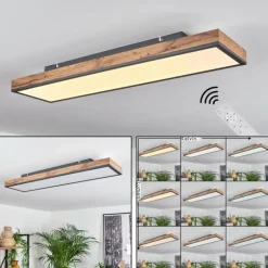 Plafonnier Salmi LED Brun, Couleur bois, Noir, 1 lumière, Télécommandes