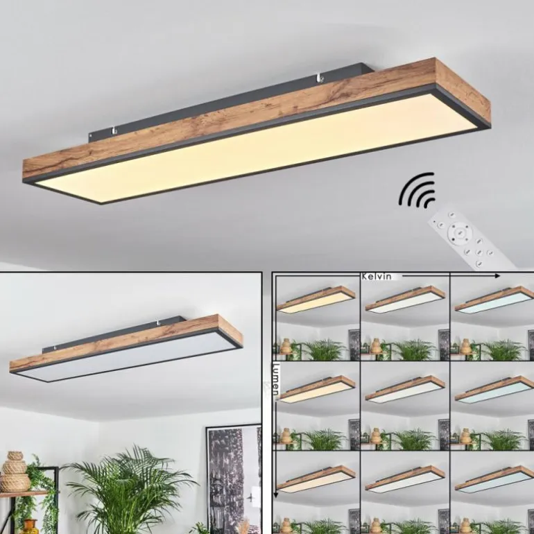 Plafonnier Salmi LED Brun, Couleur bois, Noir, 1 lumière, Télécommandes