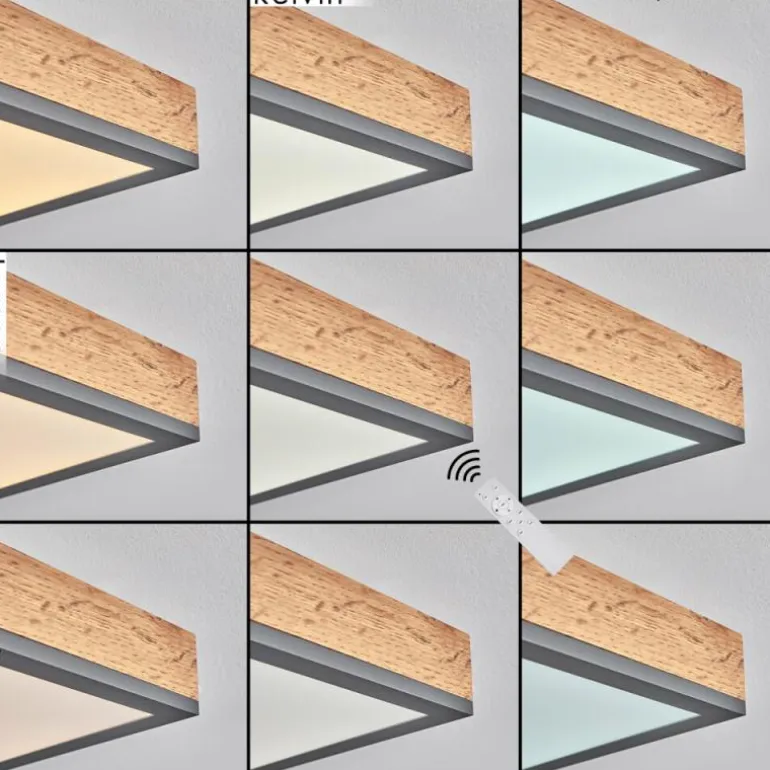 Plafonnier Salmi LED Brun, Couleur bois, Noir, 1 lumière, Télécommandes