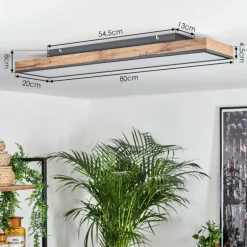 Plafonnier Salmi LED Brun, Couleur bois, Noir, 1 lumière, Télécommandes