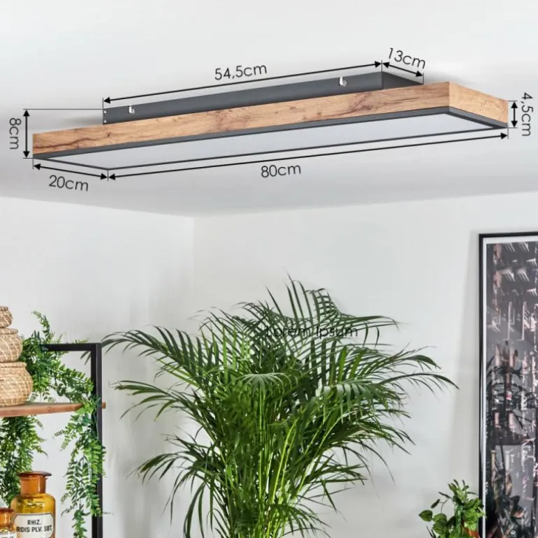 Plafonnier Salmi LED Brun, Couleur bois, Noir, 1 lumière, Télécommandes