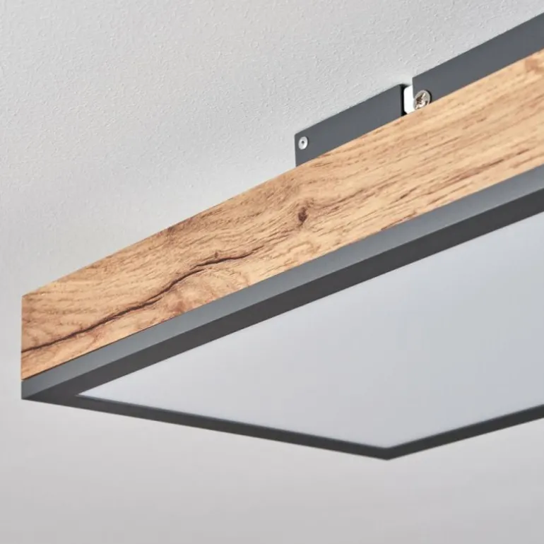 Plafonnier Salmi LED Brun, Couleur bois, Noir, 1 lumière, Télécommandes