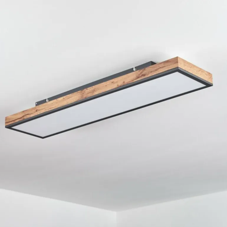 Plafonnier Salmi LED Brun, Couleur bois, Noir, 1 lumière, Télécommandes