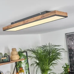 Plafonnier Salmi LED Brun, Couleur bois, Noir, 1 lumière, Télécommandes