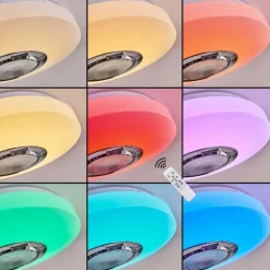 Plafonnier Sambani LED Chrome, Blanc, 1 lumière, Télécommandes, Changeur de couleurs