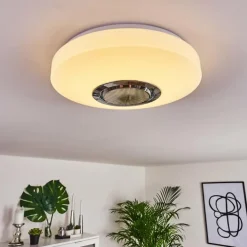 Plafonnier Sambani LED Chrome, Blanc, 1 lumière, Télécommandes, Changeur de couleurs