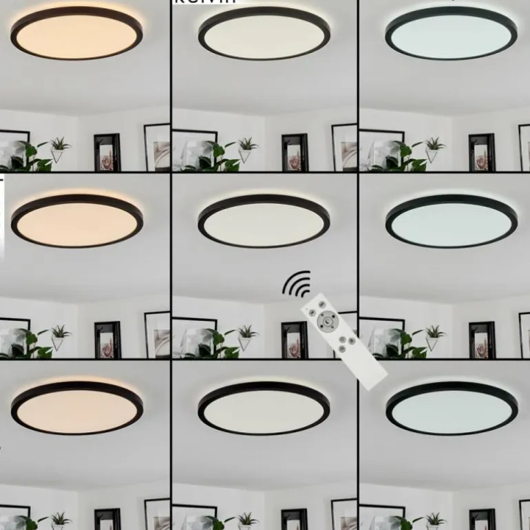 Plafonnier Sasinhosa LED Noir, 1 lumière, Télécommandes