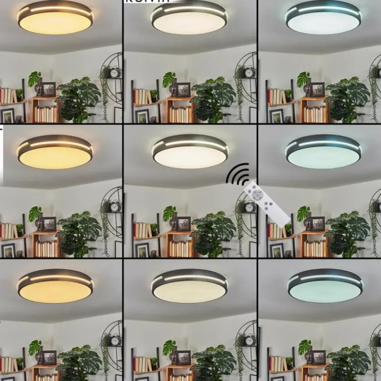 Plafonnier Seewen LED Noir, Blanc, 1 lumière, Télécommandes