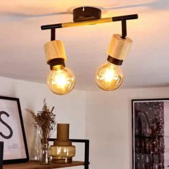 Plafonnier Sezze Bois clair, Noir, 2 lumières