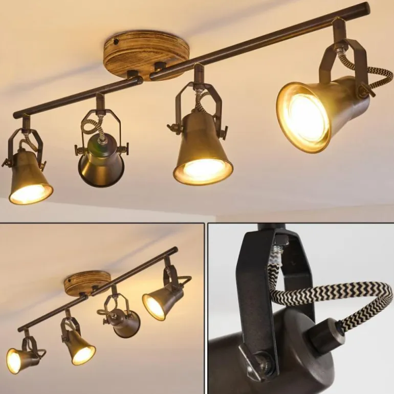 Plafonnier Skodsbol Gris, Brun clair, Acier brossé, 4 lumières