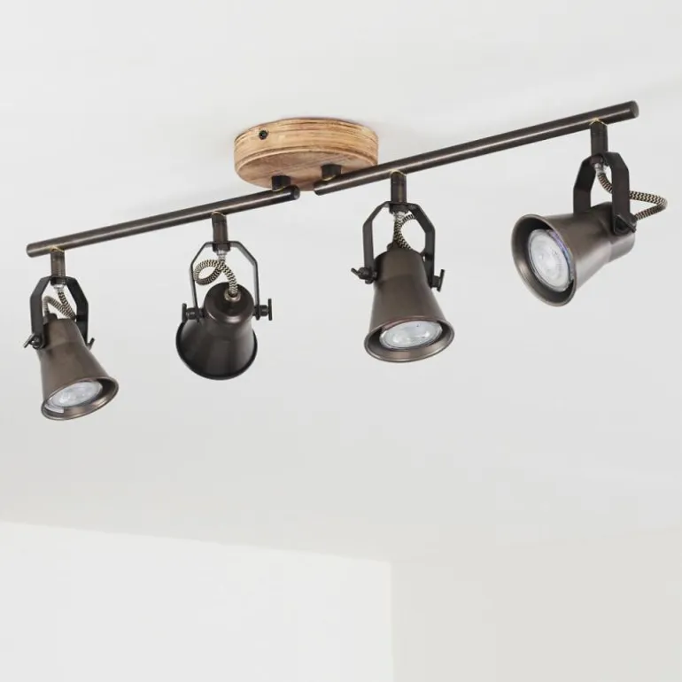 Plafonnier Skodsbol Gris, Brun clair, Acier brossé, 4 lumières