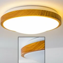 Plafonnier Sora Wood LED Bois clair, Blanc, 1 lumière