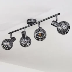 Plafonnier Stavik Noir, Argenté, 4 lumières