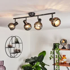 Plafonnier Stavik Noir, Argenté, 4 lumières