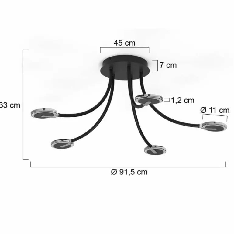 Plafonnier Steinhauer Turound LED Noir, 5 lumières