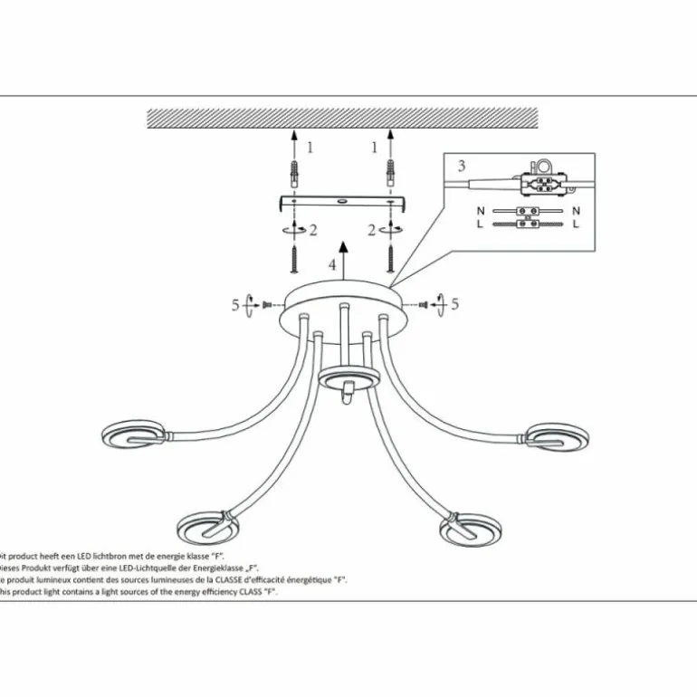 Plafonnier Steinhauer Turound LED Noir, 5 lumières