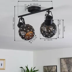 Plafonnier Sunasau Noir, 2 lumières