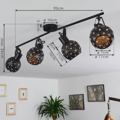 Plafonnier Sunasau Noir, 4 lumières
