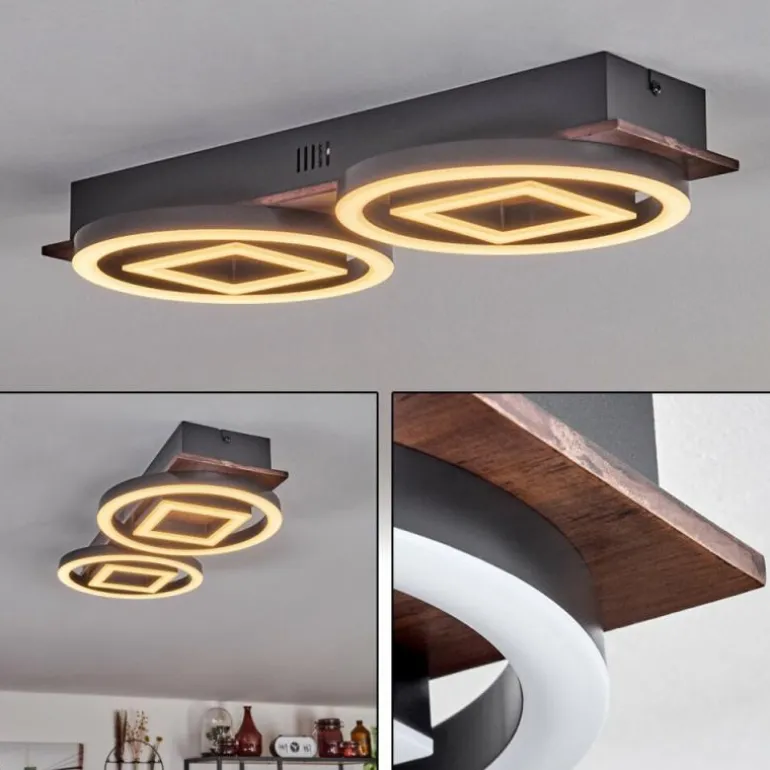 Plafonnier Taboneira LED Brun foncé, Noir, 2 lumières