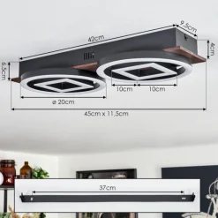 Plafonnier Taboneira LED Brun foncé, Noir, 2 lumières