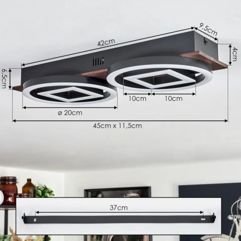 Plafonnier Taboneira LED Brun foncé, Noir, 2 lumières