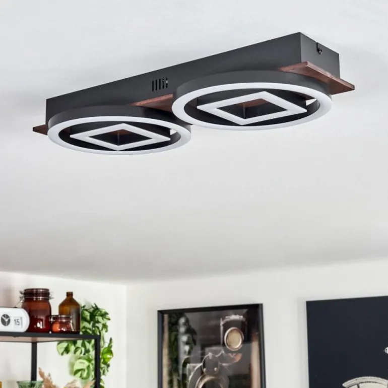 Plafonnier Taboneira LED Brun foncé, Noir, 2 lumières