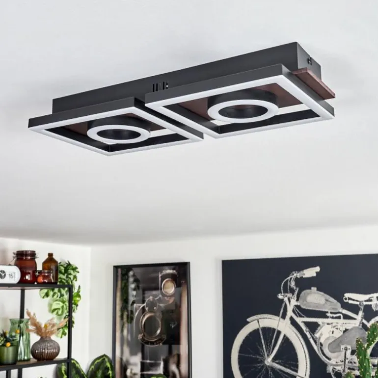 Plafonnier Taboneira LED Brun foncé, Noir, 2 lumières
