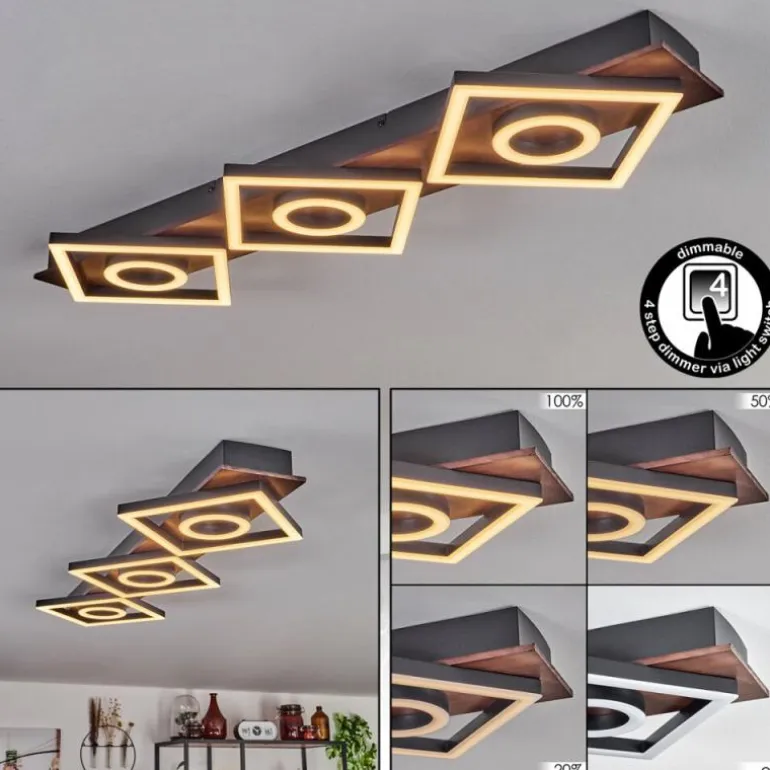 Plafonnier Taboneira LED Brun foncé, Noir, 3 lumières