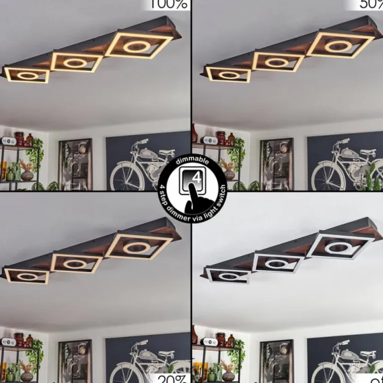 Plafonnier Taboneira LED Brun foncé, Noir, 3 lumières